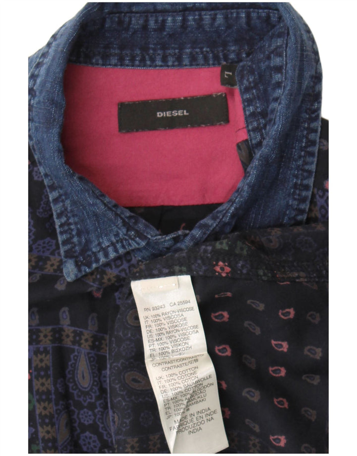 Diesel Herreskjorte Stor Marineblå Patchwork Rayon