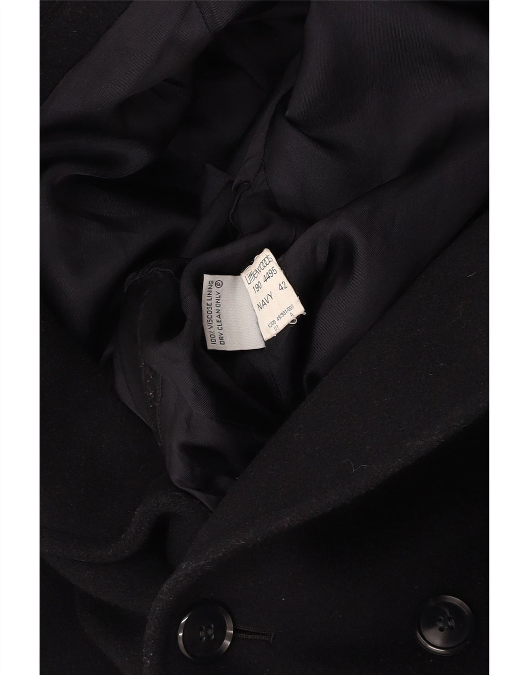 VINTAGE Dobbeltradet frakke til mænd UK 42 XL marineblå uld