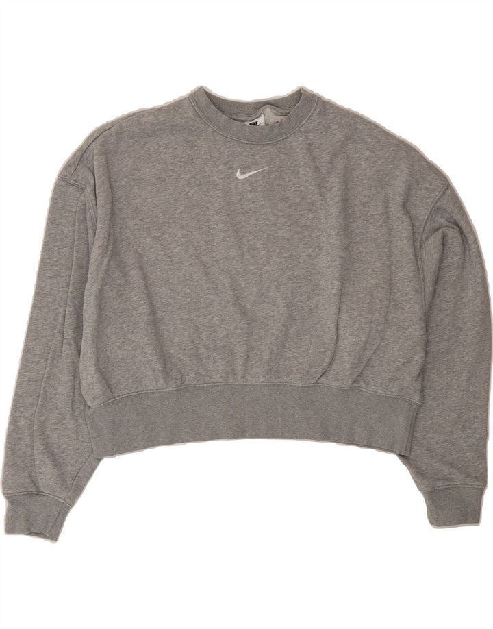 NIKE Womens Oversized Crop Sweatshirt Jumper UK 6 XS Grey Cotton Vintage Nike and Second-Hand Nike from Messina Hembry 