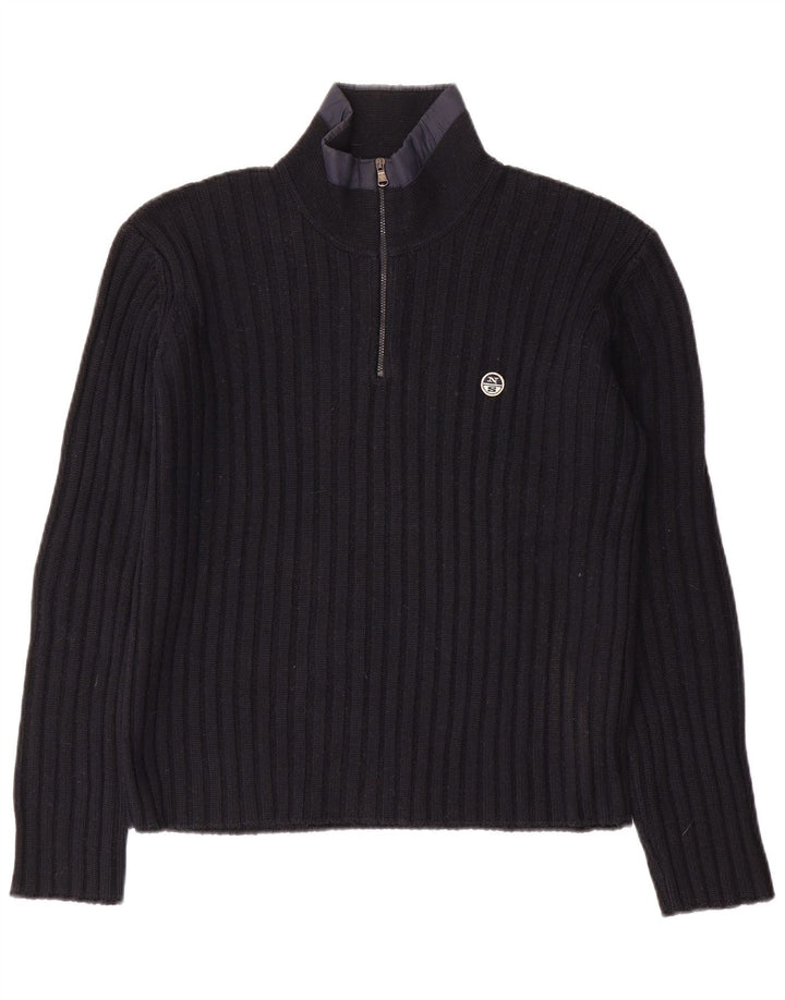 North Sails Herre Zip Neck Jumper Sweater Small Navy Blue Uld