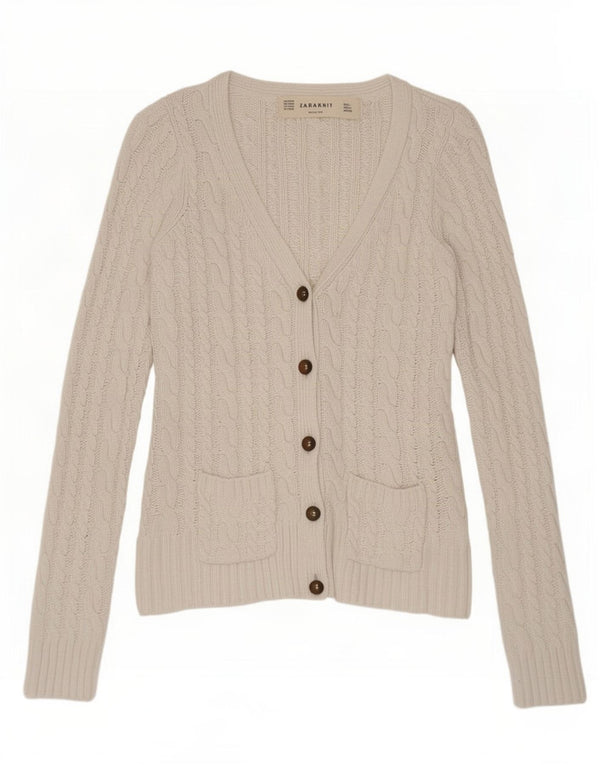 Zara Womens Crop Cardigan Sweater UK 10 Small White Bomuld