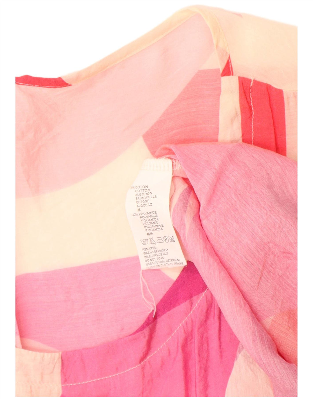 Vintage Dame Se Through Grafisk Bluse Top UK 14 Medium Pink Colourblock