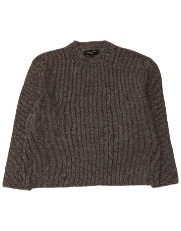 All Saints Dame Oversized Crew Neck Jumper Sweater UK 14 Medium Grey Uld
