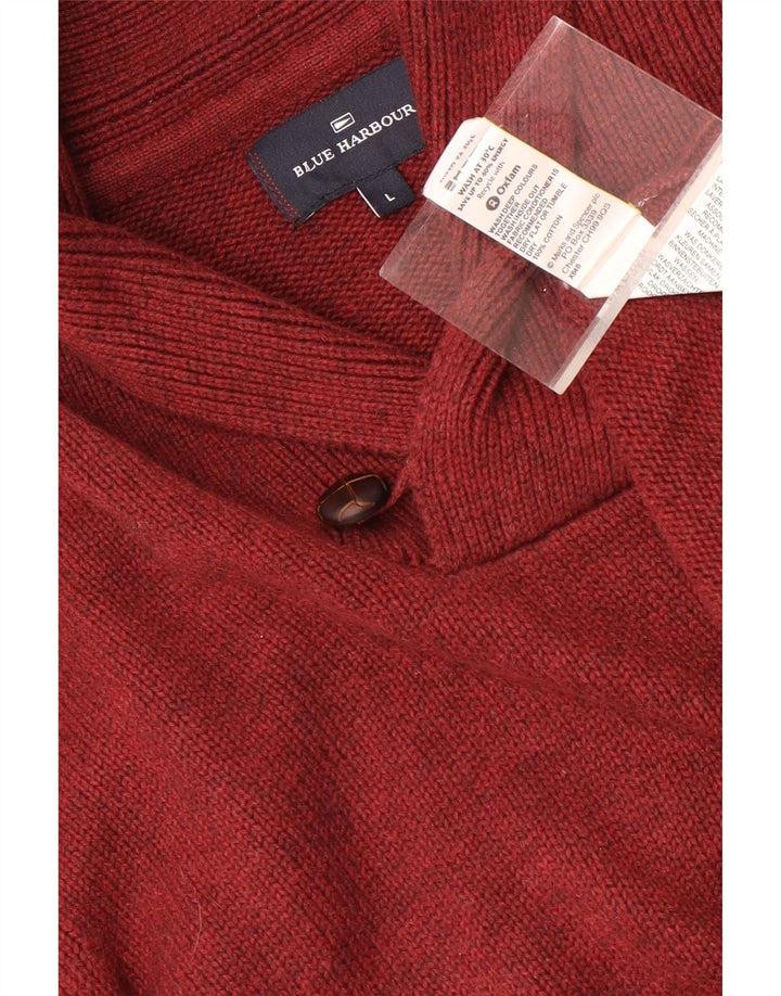 Marks & Spencer Herre Blue Harbor Shawl Neck Jumper Sweater Large Red