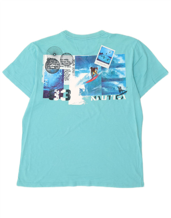Nautica Herre grafisk T-shirt Top Medium turkis bomuld