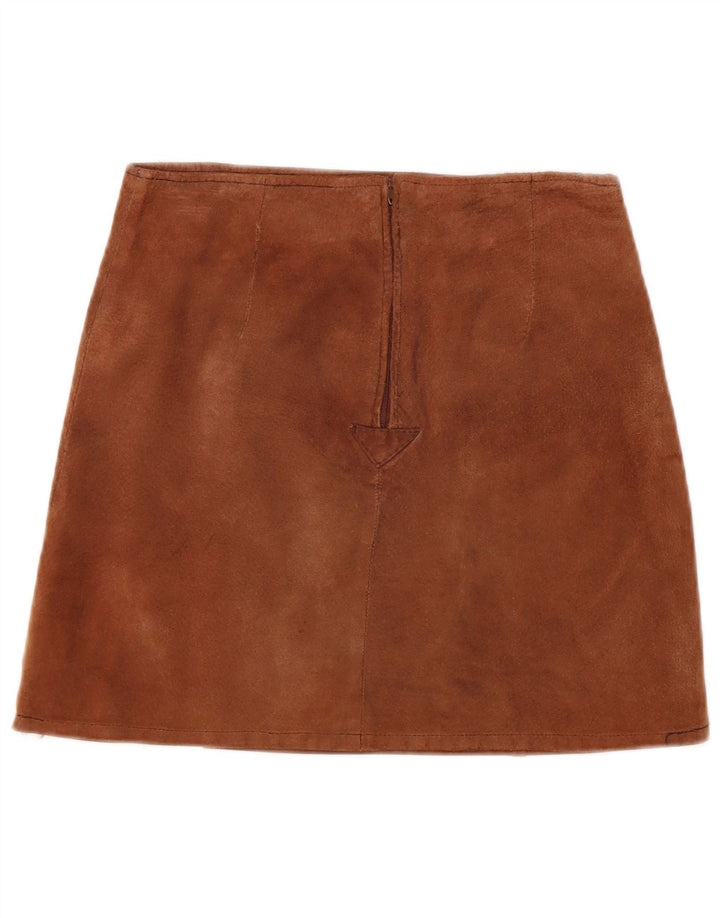 Vintage dame ruskind mininederdel Medium W26 brunt læder