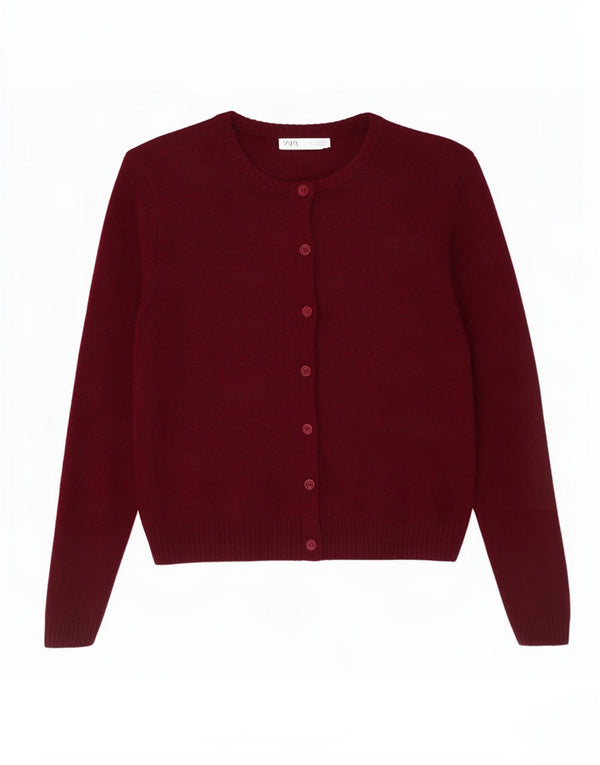 Zara Dame Cardigan Sweater UK 18 XL Burgundy Wool