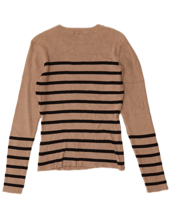 Oasis Dame Boat Neck Jumper Sweater UK 8 Small Beige Stribet Viscose