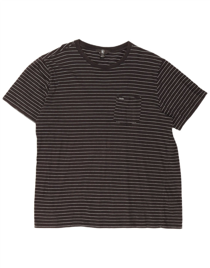 VOLCOM Herre T-Shirt Top 2XL Sort Stribet Bomuld