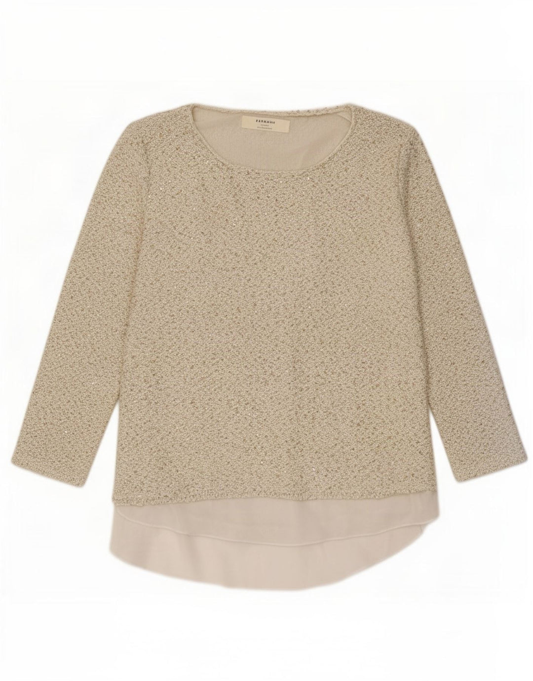 Zara Dame 3/4 ærmet Tunika Top UK 16 Stor Beige Polyester