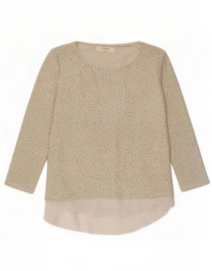 Zara Dame 3/4 ærmet Tunika Top UK 16 Stor Beige Polyester