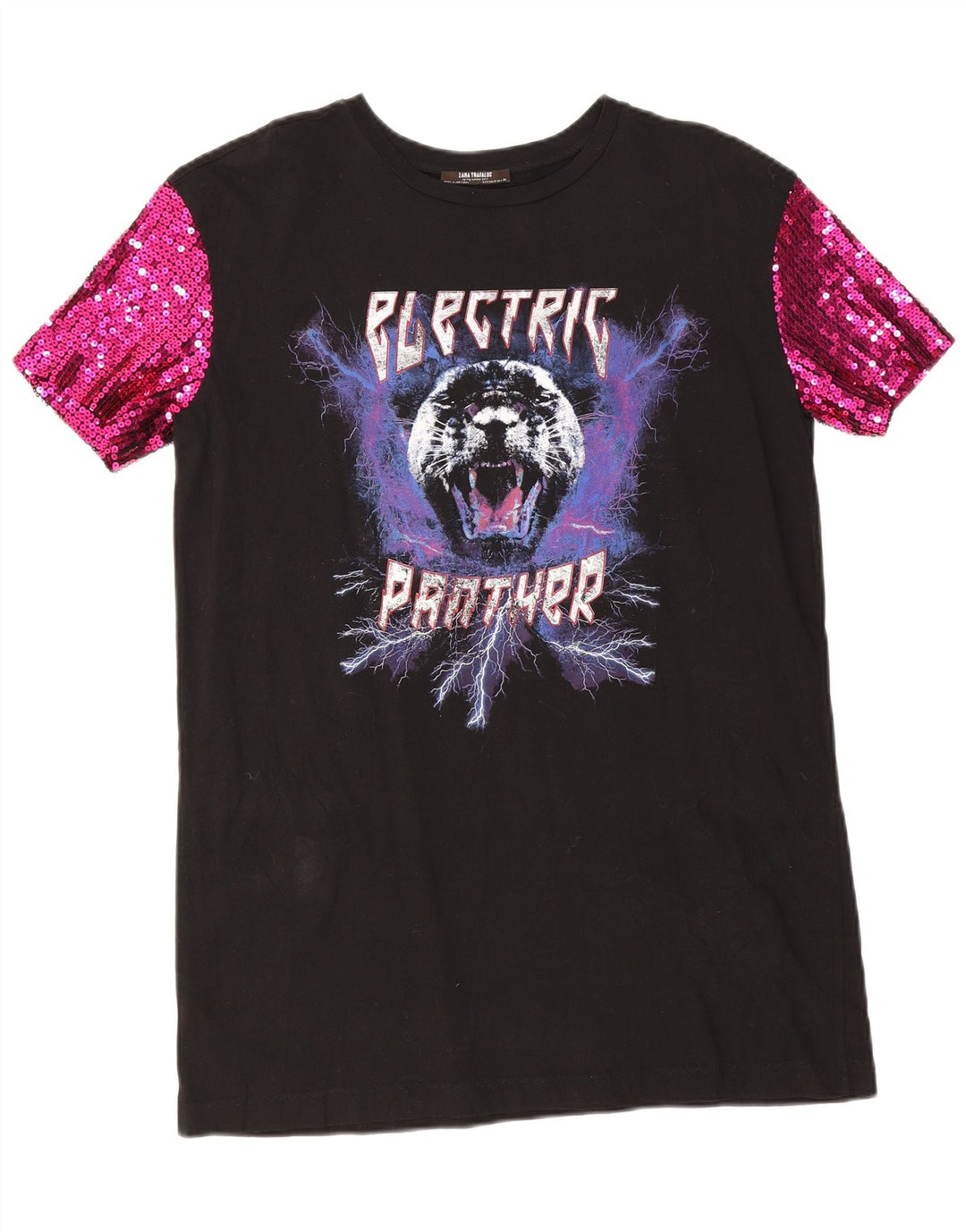 Zara Dame Grafisk Tunika Top UK 10 Lille Sort Polyester
