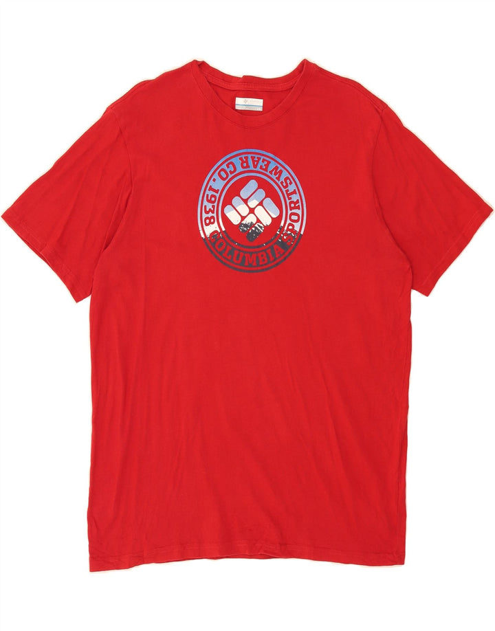 COLUMBIA Mens Graphic T-Shirt Top Large Red Cotton Vintage Columbia and Second-Hand Columbia from Messina Hembry 