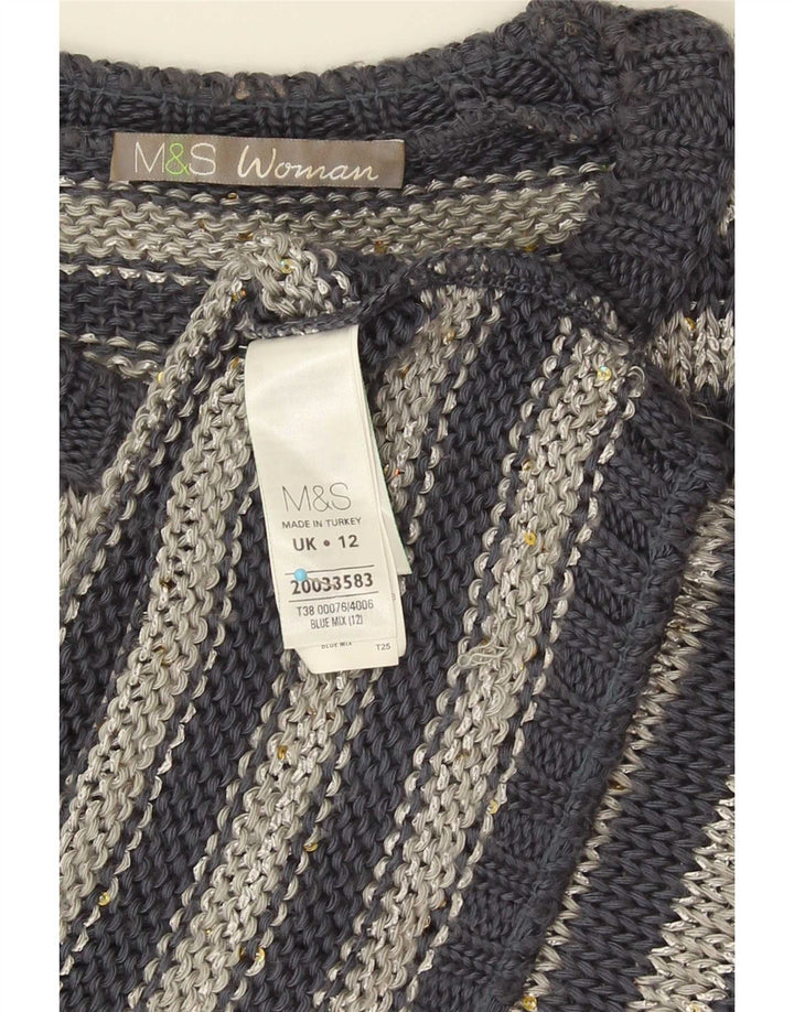 Marks & Spencer Dame Boat Neck Jumper Sweater UK 12 Medium Grå Stribet