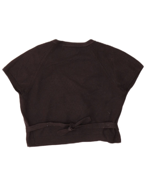 Zara Womens Crop Wrap Bluse Top UK 14 Large Black Acryl