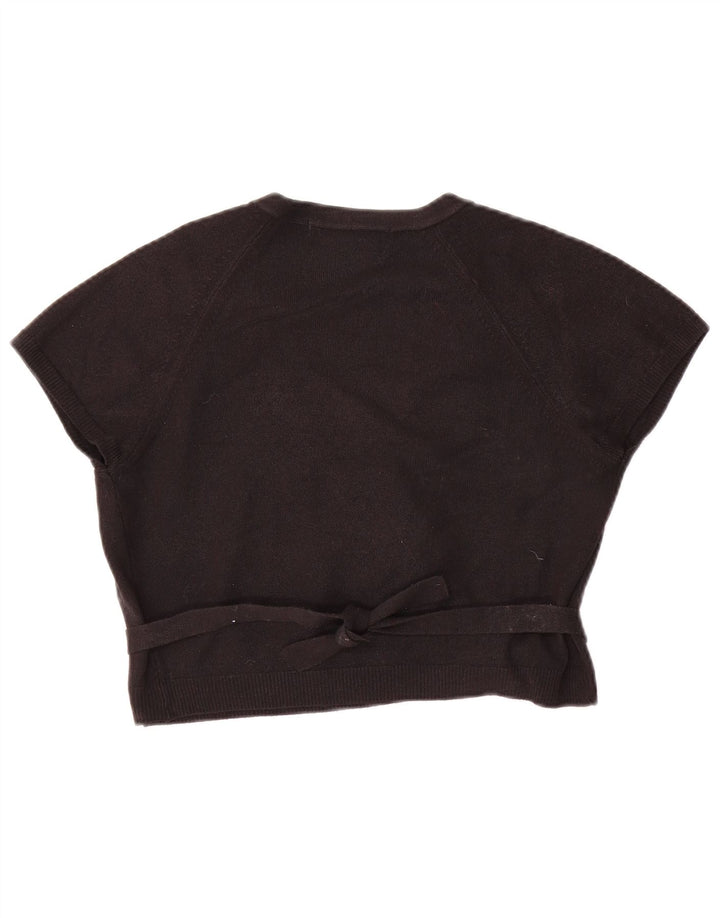 Zara Womens Crop Wrap Bluse Top UK 14 Large Black Acryl