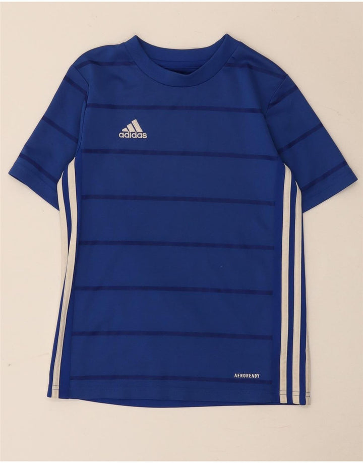 Adidas Boys Aeroready T-Shirt Top 9-10 År Blå Stribet Polyester