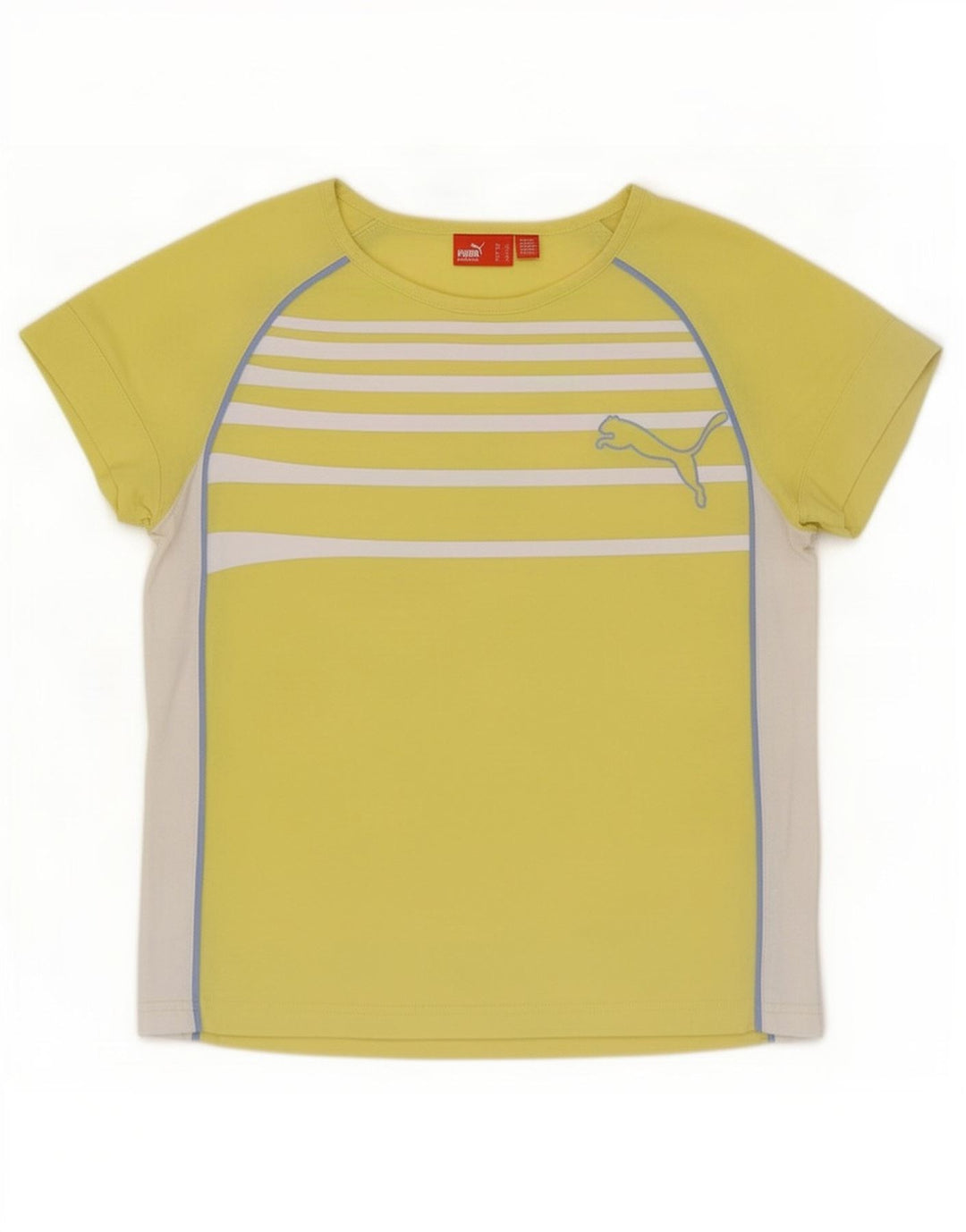 Puma T-Shirt Top UK 12 Medium Gul Stribet