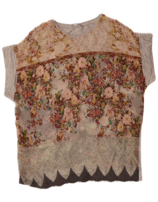 Zara Damebluse Top UK 14 Medium Grey Floral