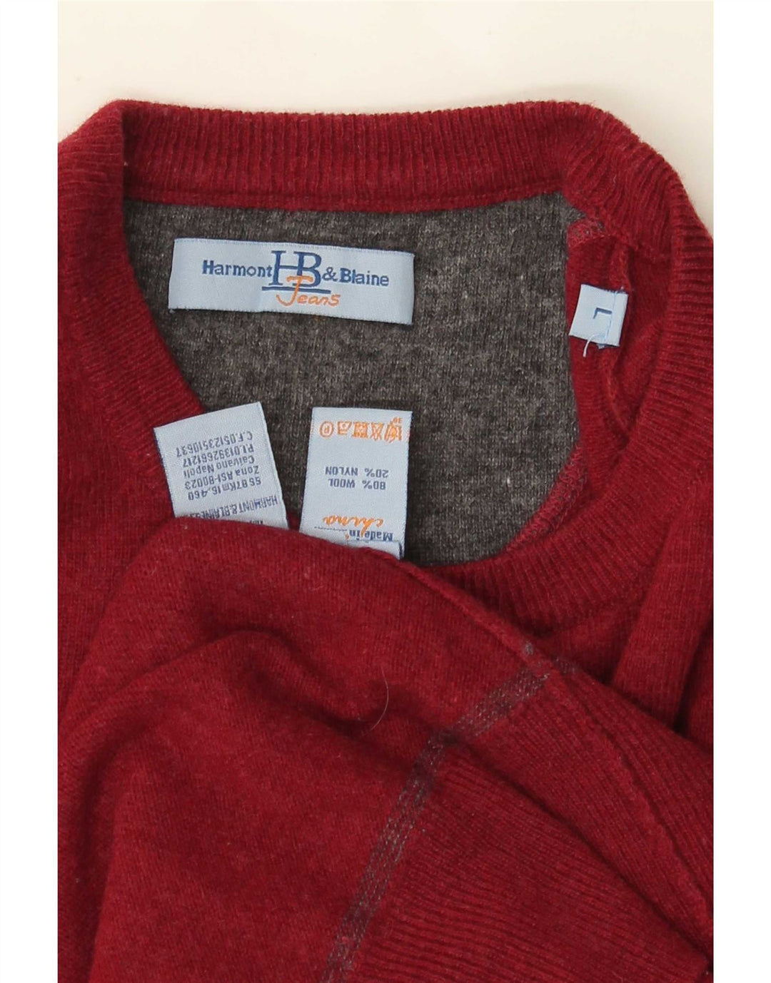 Harmont & Blaine Herre sweater med rund hals, stor rød Colourblock Uld
