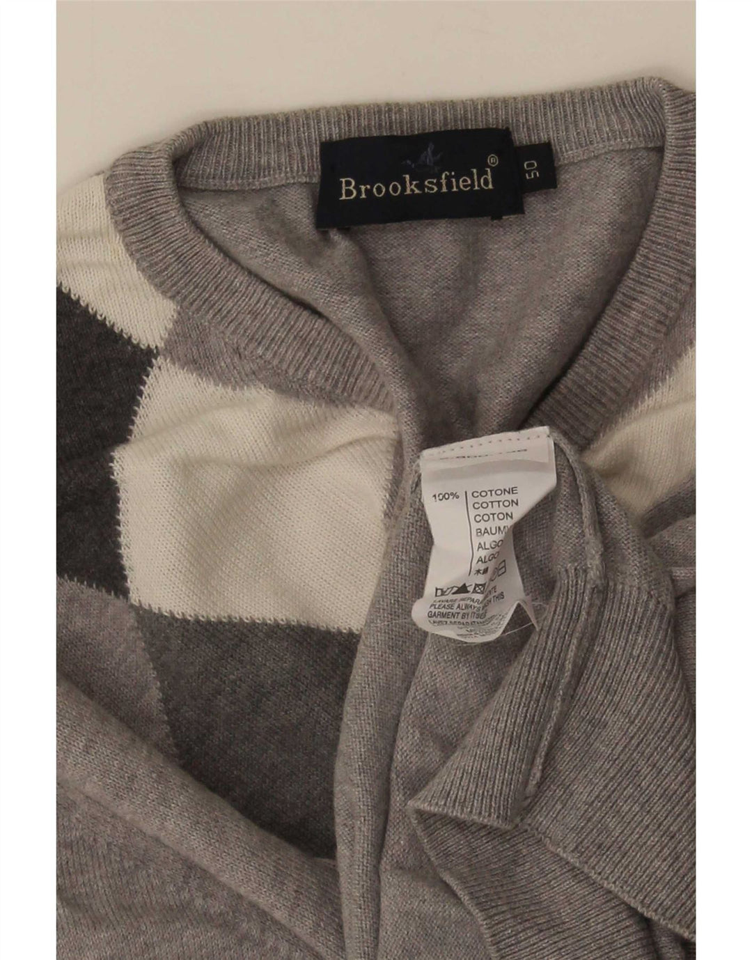 Brooksfield Herre V-hals sweater IT 50 Medium Grey Argyle/Diamond