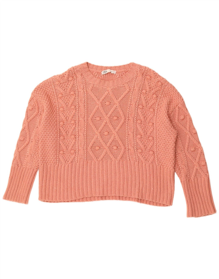 Zara Dame Oversized Boat Neck Jumper Sweater UK 14 Medium Pink Bomuld