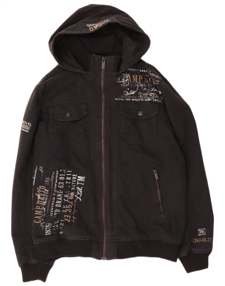 Camp David Herre grafisk bomberjakke UK 42 XL sort bomuld