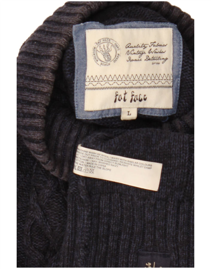 Fat Face Herre Button Neck Jumper Sweater Stor Marineblå Uld