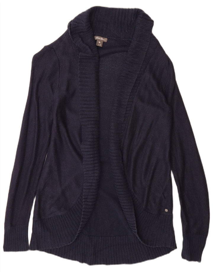 Eddie Bauer Dame Open Cardigan Sweater UK 12 Medium Navy Blue Rayon