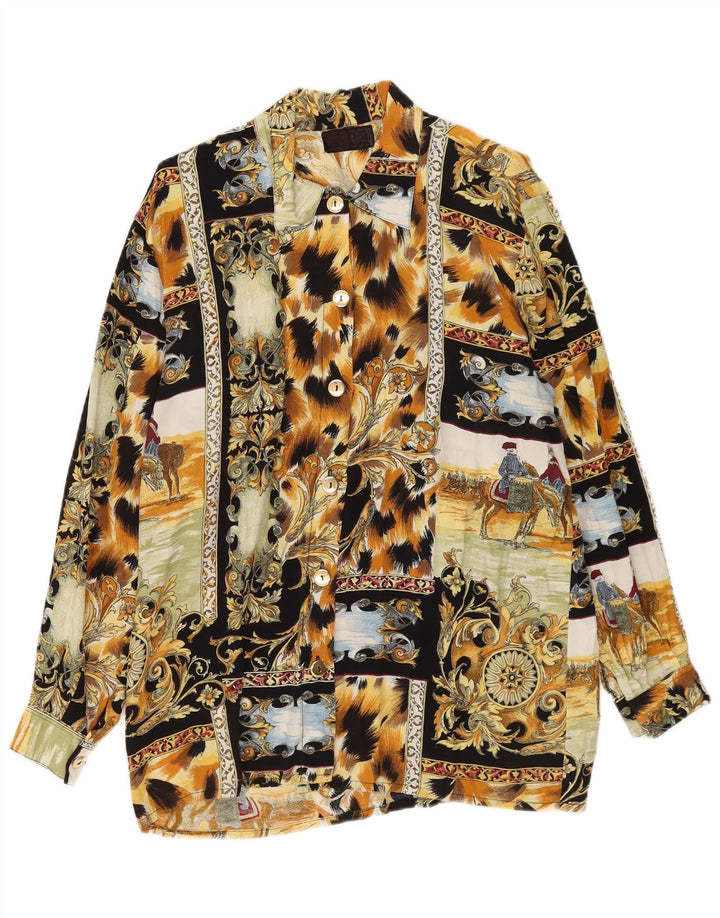 Vintage kvinders abstrakt mønster skjorte bluse UK 14 Large Multicolor