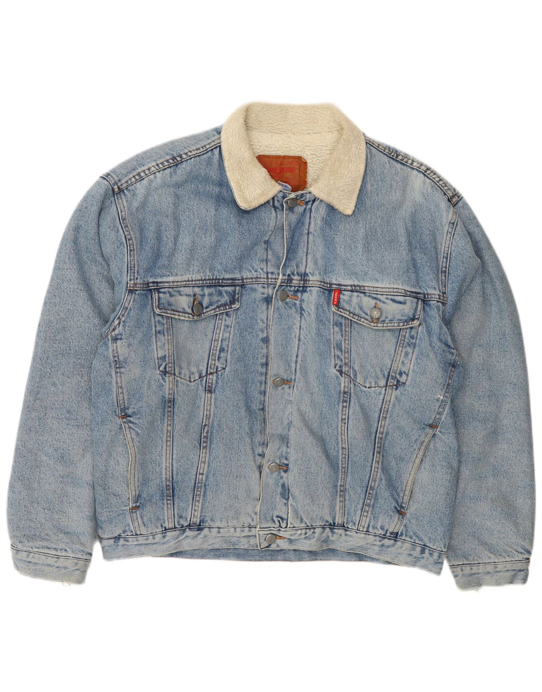 VINTAGE Herre Denim Sherpa Jacket UK 41 XL Blå Bomuld