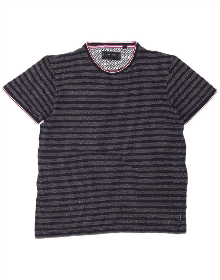 Ted Baker Herre T-shirt Top Størrelse 3 Mellem marineblå stribet bomuld
