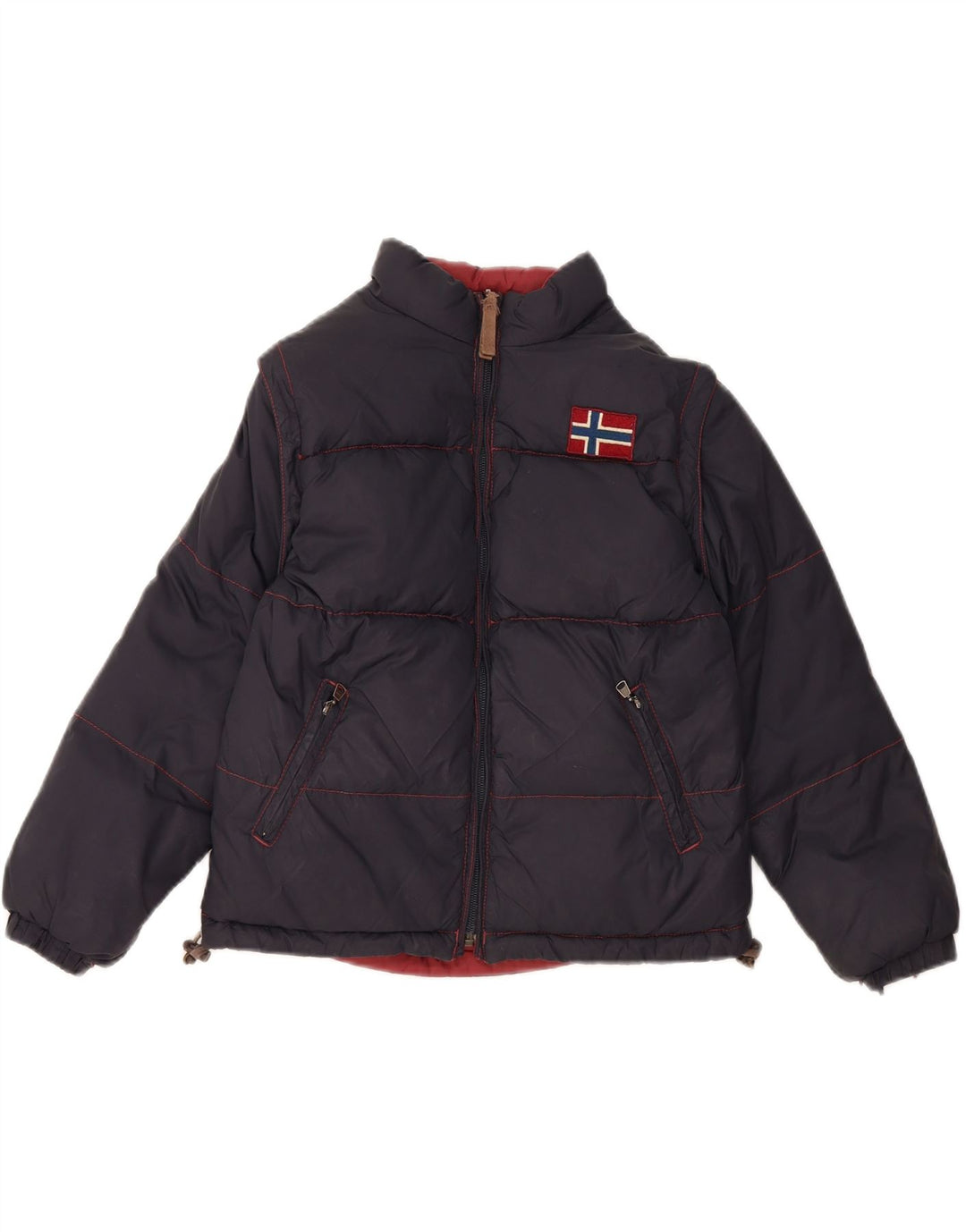 NAPAPIJRI Boys Reversible Padded Jacket 7-8 Years Navy Blue Colourblock Vintage Napapijri and Second-Hand Napapijri from Messina Hembry 