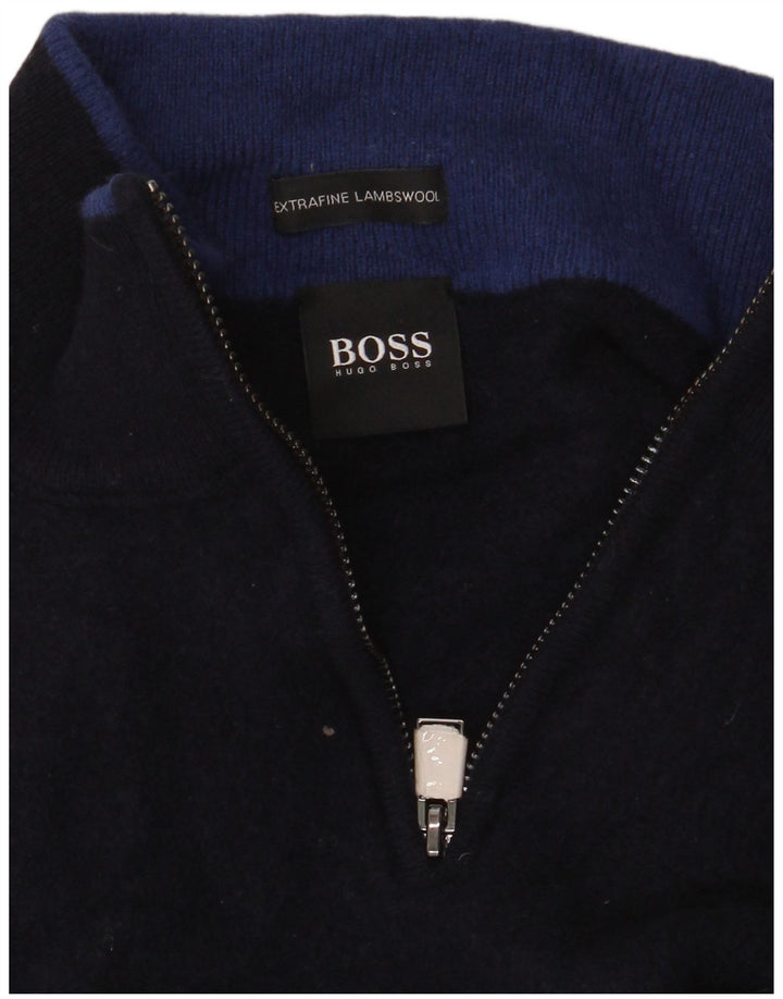Hugo Boss sweater med lynlås til kvinder UK 20 2XL marineblå jomfruuld