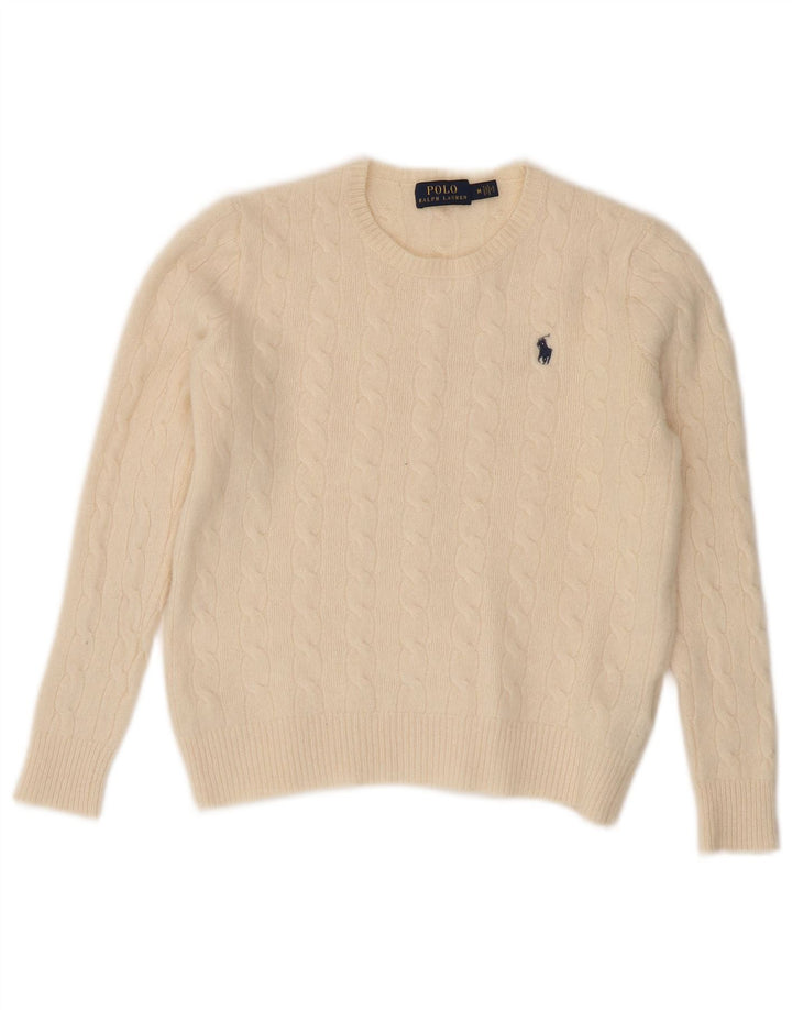 Polo Ralph Lauren Dame Crew Neck Jumper Sweater UK 12 Medium Off White