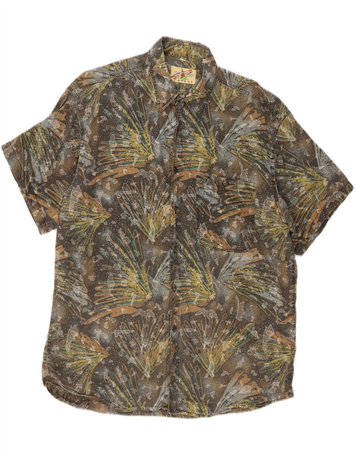 FRYDAY Mens Abstract Pattern Short Sleeve Shirt Large Green Vintage Fryday and Second-Hand Fryday from Messina Hembry 