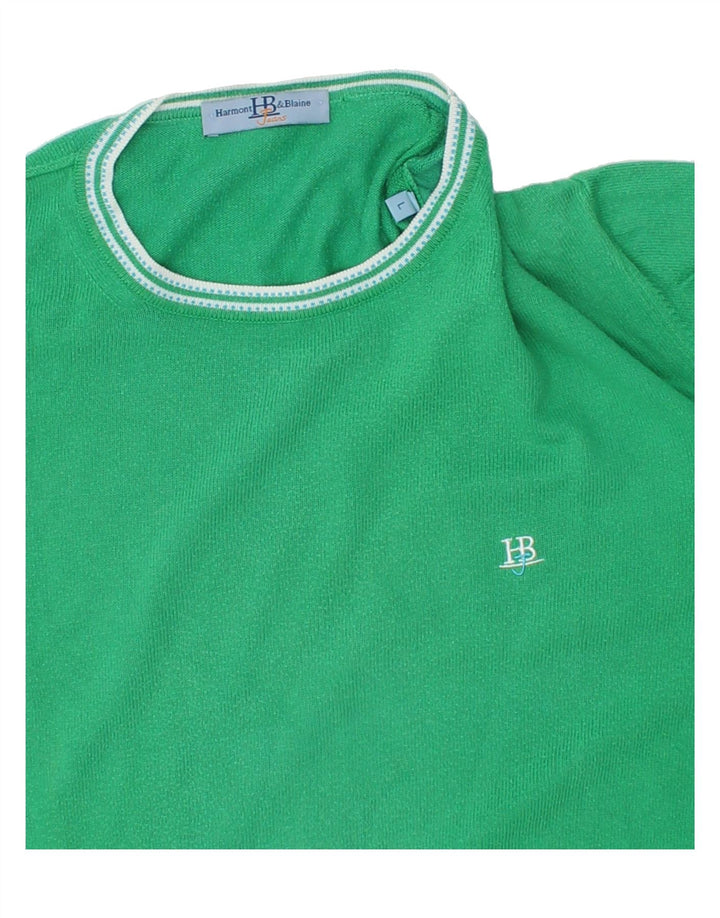 HARMONT & BLAINE Mens Crew Neck Jumper Sweater Large Green Cotton Vintage Harmont & Blaine and Second-Hand Harmont & Blaine from Messina Hembry 