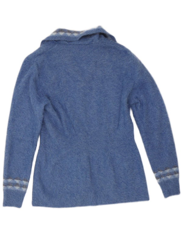 Awoba Dame Cardigan Sweater UK 10 Small Blue Geometric Angora