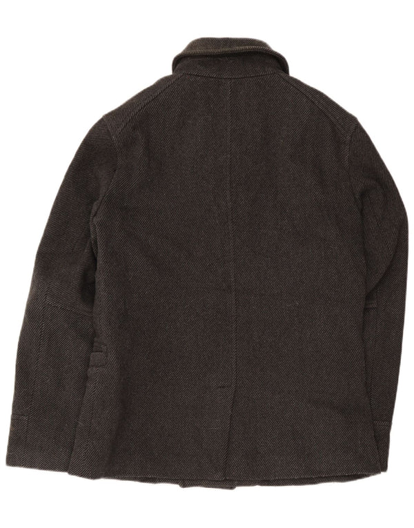 Superdry Men Pea Coat UK 40 Large Grey Wool