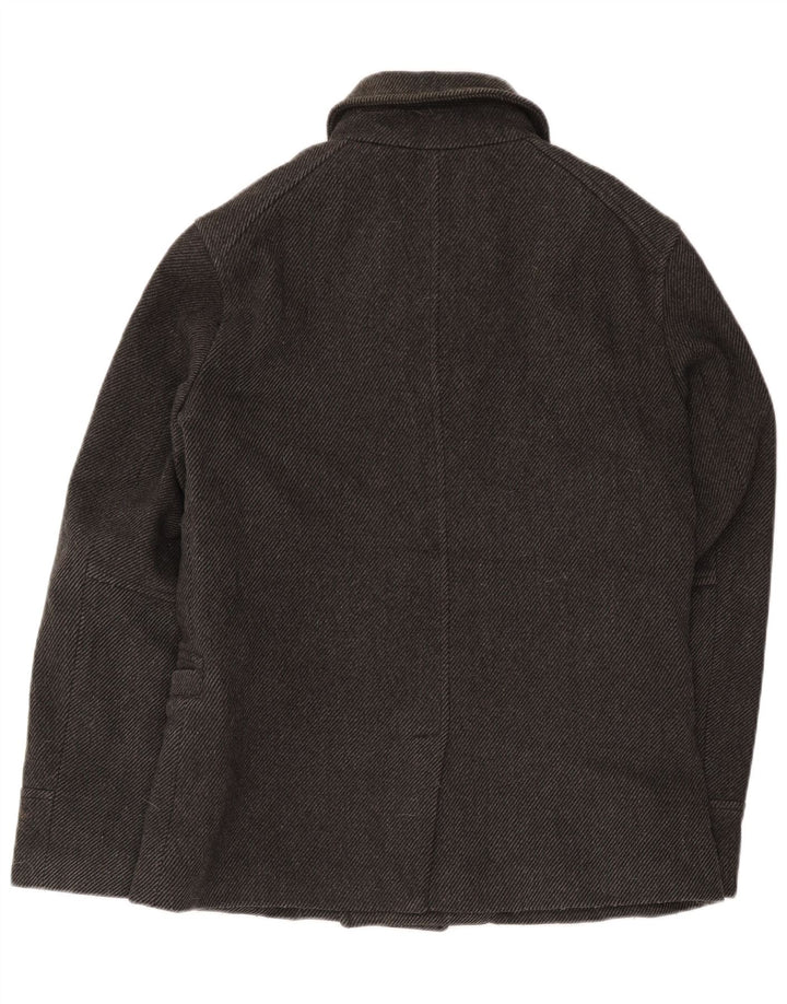 Superdry Men Pea Coat UK 40 Large Grey Wool