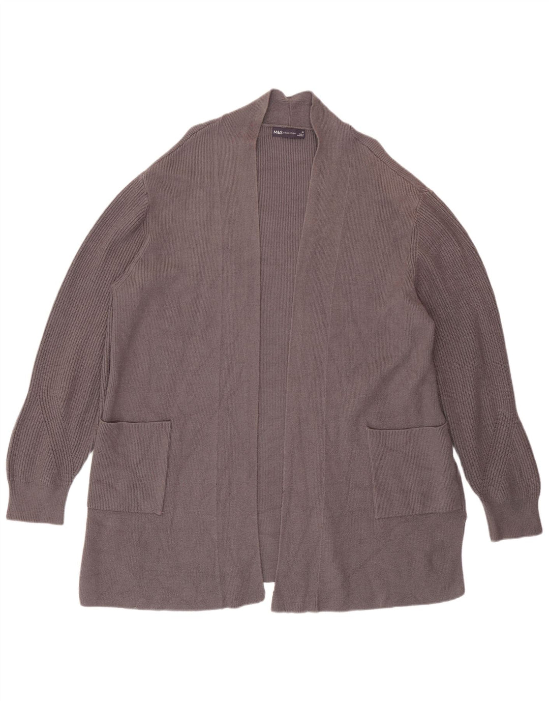 Marks & Spencer Dame Open Cardigan Sweater UK 20 2XL Grå Viscose