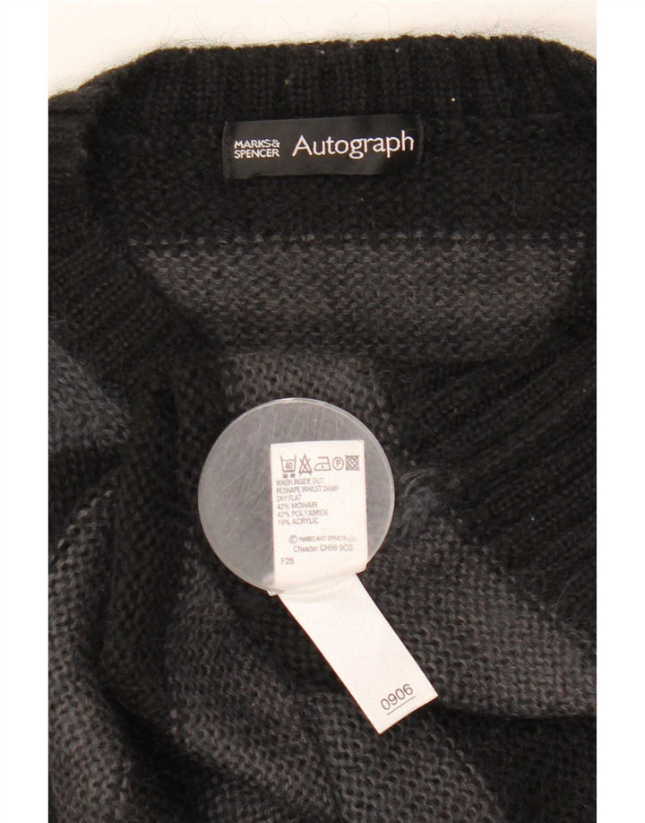 Marks & Spencer Herre Autograph Zip Neck Jumper Sweater Medium Sort Stribet