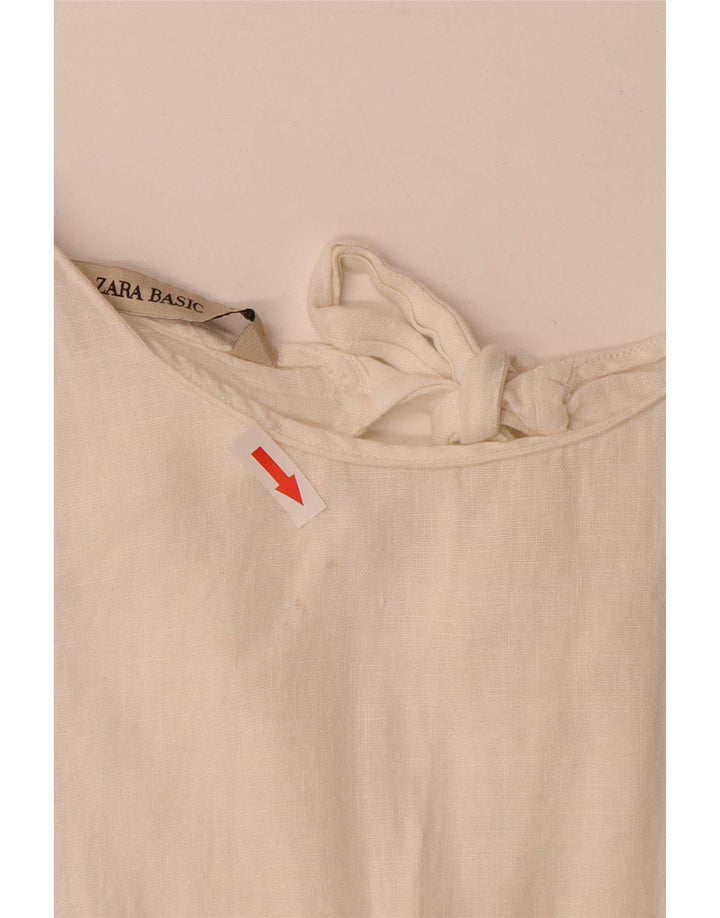 Zara Dame ærmeløs bluse Top UK 14 Large Off White Linned