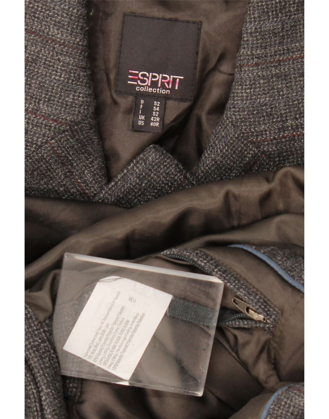 Esprit Herre Longline 3-knaps blazerjakke UK 42 XL Grå Uld