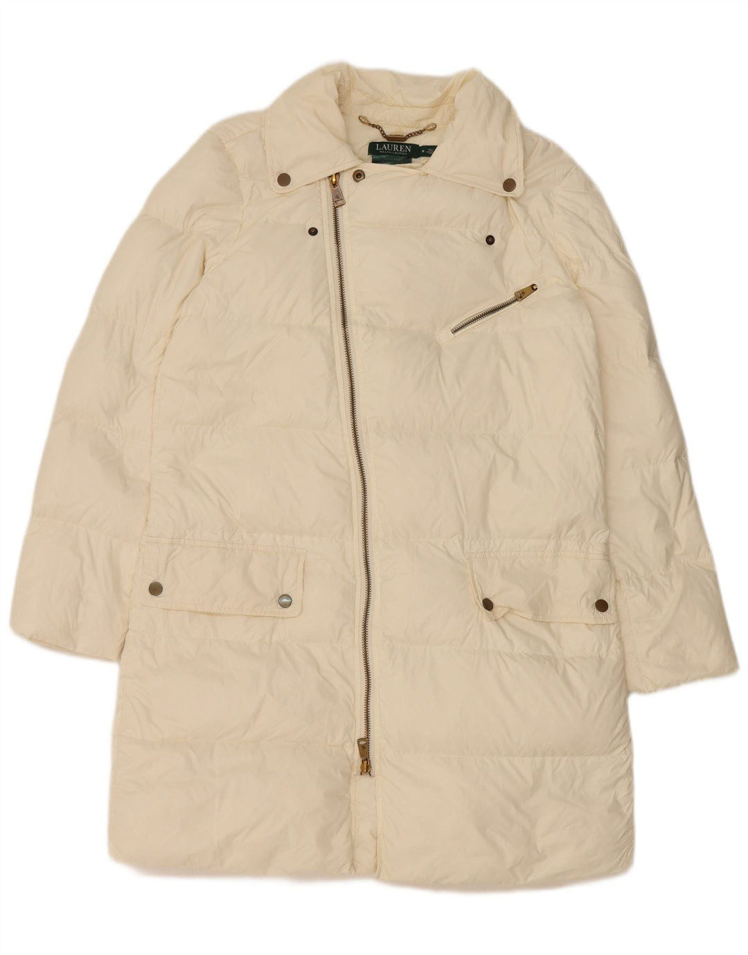 Ralph Lauren Dame Polstret Frakke UK 14 Medium Off White Nylon