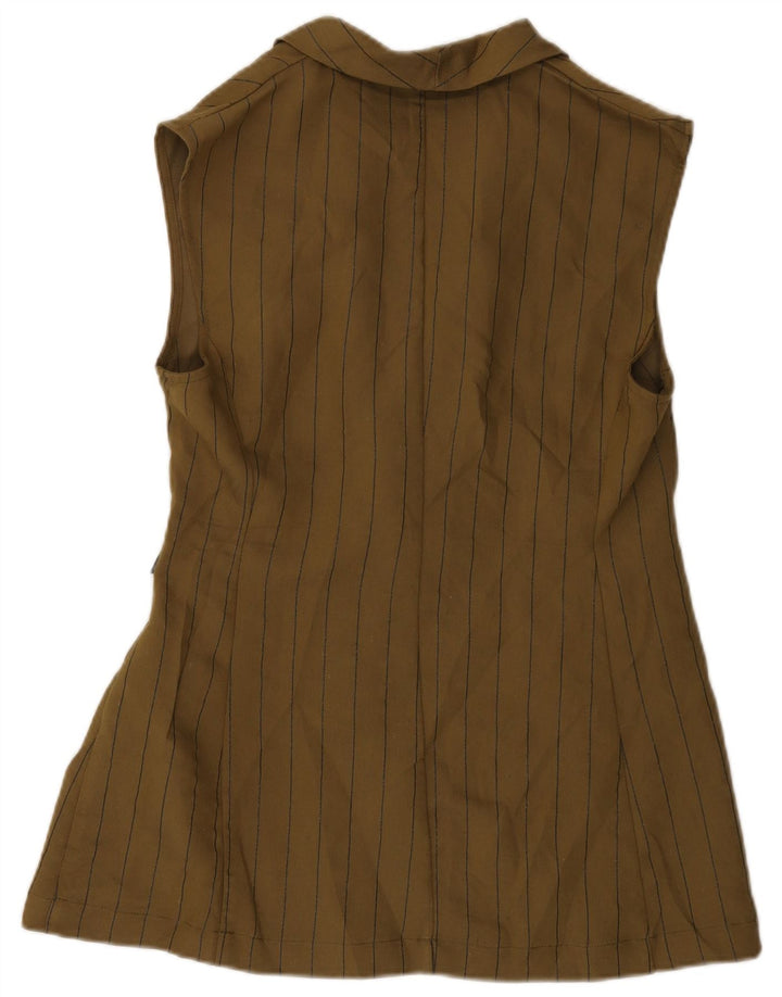 Rinascimento Dame Ærmeløs Blazer Jacket UK 14 Stor Khaki Stribet