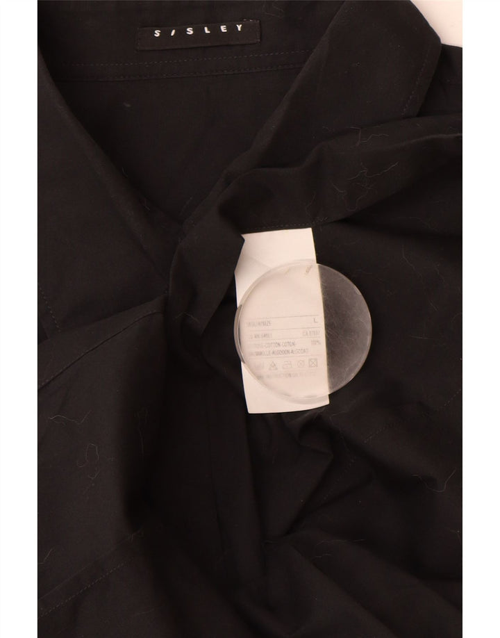 Sisley Womens Shirt UK 14 Large Black Cotton