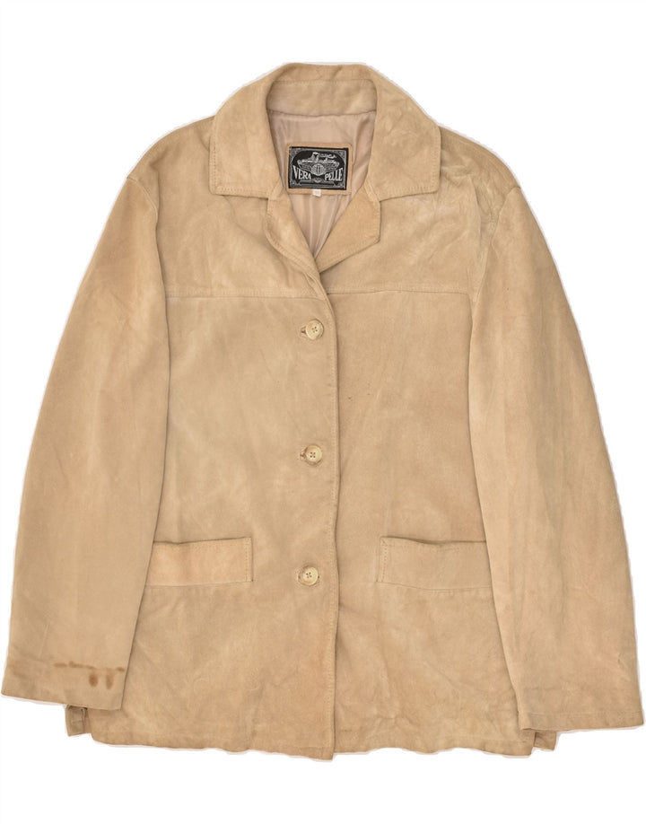 VINTAGE Womens Loose Fit Leather Jacket IT 44 Medium Beige Leather | Vintage Vintage | Thrift | Second-Hand Vintage | Used Clothing | Messina Hembry 