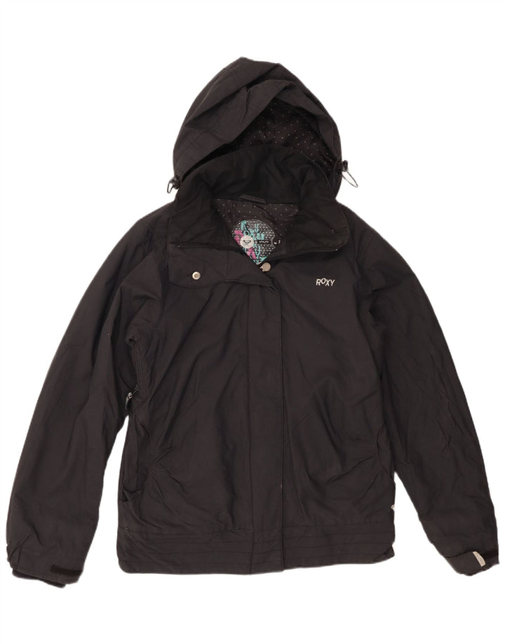 Roxy Dame Grafisk Hooded Windbreaker Jacket UK 14 Medium Sort Polyamid