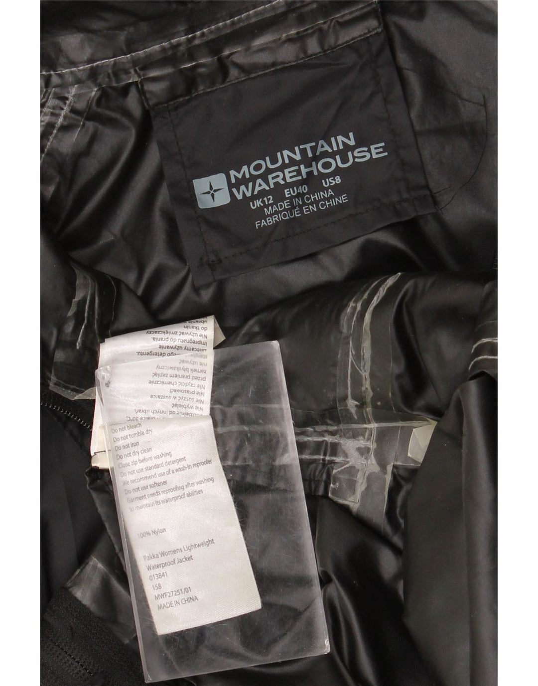 Mountain Warehouse Dame Regnjakke med hætte UK 12 Medium Sort Nylon